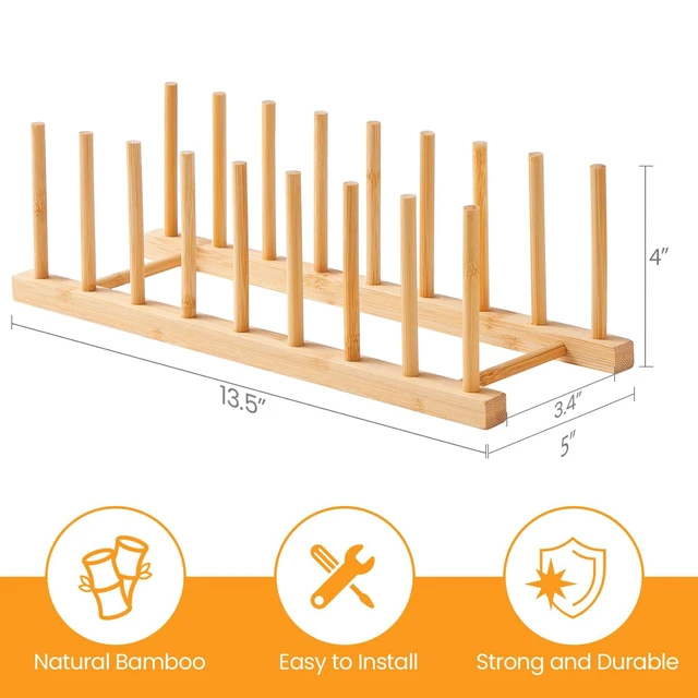 Alt view image 6 of 6 - Bamboo Dish Rack and Pot Lid Plate Rack Organizer for Cabinet