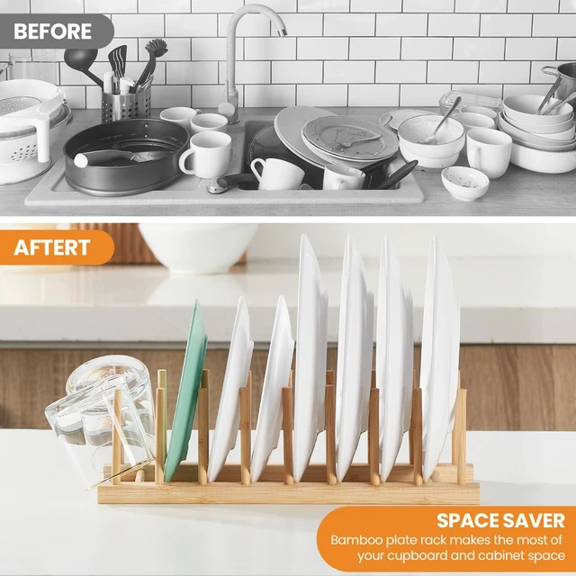 Alt view image 2 of 6 - Bamboo Dish Rack and Pot Lid Plate Rack Organizer for Cabinet