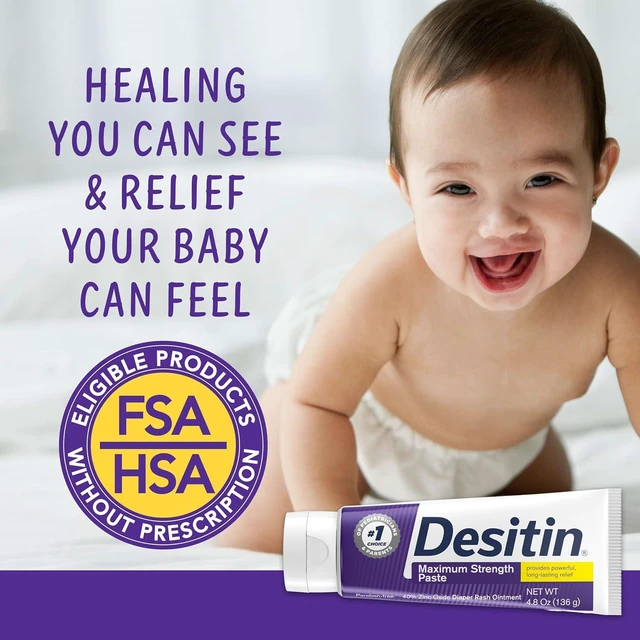 Alt view image 2 of 6 - Desitin Maximum Strength Diaper Rash Paste 40% Zinc Oxide 4.8 oz
