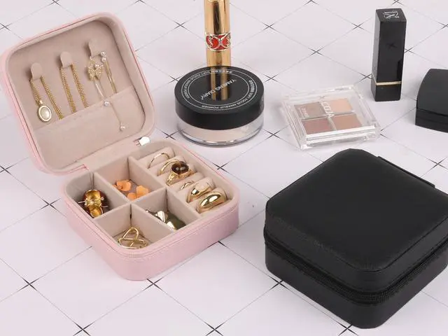 Alt view image 5 of 7 - Small Travel Jewelry Case Box Organizer, Black, 1 Piece