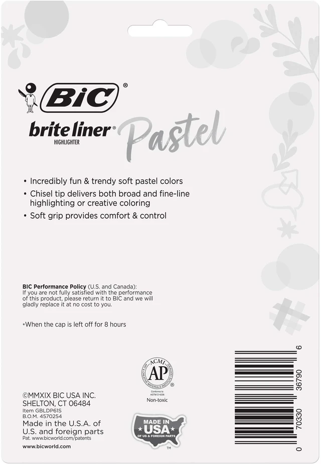Alt view image 5 of 6 - BIC Brite Liner Grip Pastel Highlighters, Chisel Tip, 6-Count