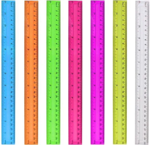 Main image of 7PCS Clear Plastic Rulers 12 Inch Assorted Colors