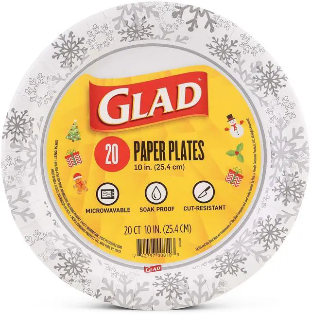 Main image of Glad Holiday Paper Plates, Grey Snowflake Design, 10Inch, 20Count