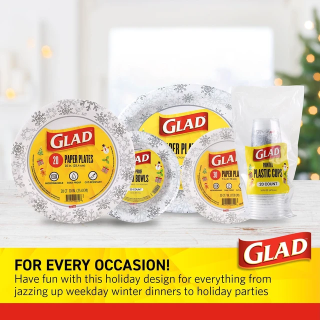 Alt view image 5 of 6 - Glad Holiday Paper Plates, Grey Snowflake Design, 10Inch, 20Count