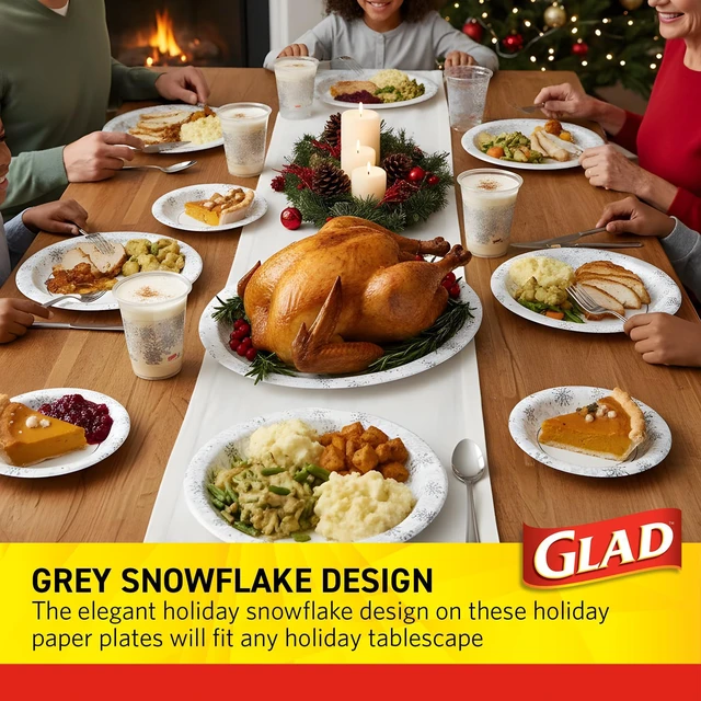 Alt view image 4 of 6 - Glad Holiday Paper Plates, Grey Snowflake Design, 10Inch, 20Count