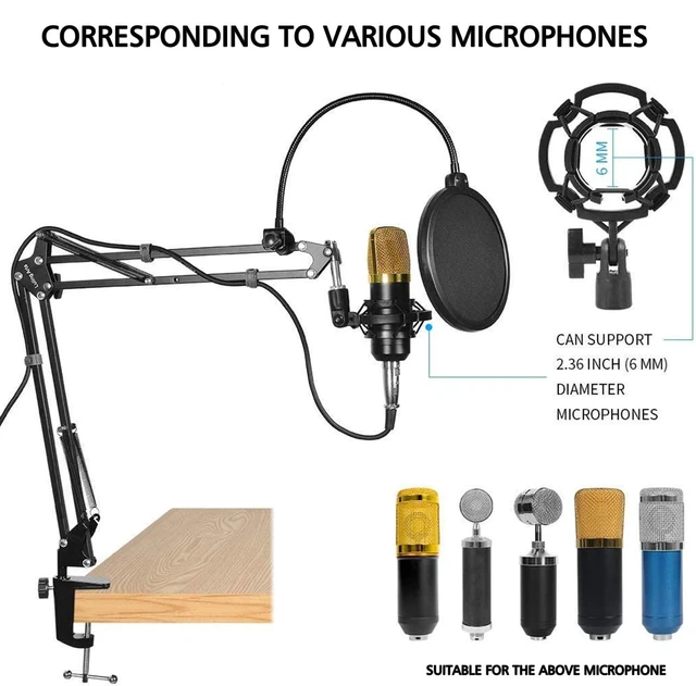 Alt view image 5 of 6 - Heavy Duty Boom Arm Scissor Mic Stand for Blue Yeti, Quadcast with Windscreen and Double-Layered Pop Filter, Broadcasting, Recording, Game