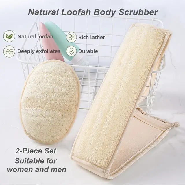 Alt view image 7 of 7 - Natural Loofah Exfoliating Body Scrubber 2-Piece Bath Set