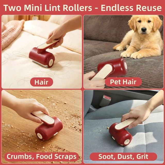 Alt view image 3 of 7 - Reusable Gel Lint Roller 2 Pack, Travel Size, 360 Rotating Handle, Large Hanging Hole, Beige for Pet Hair