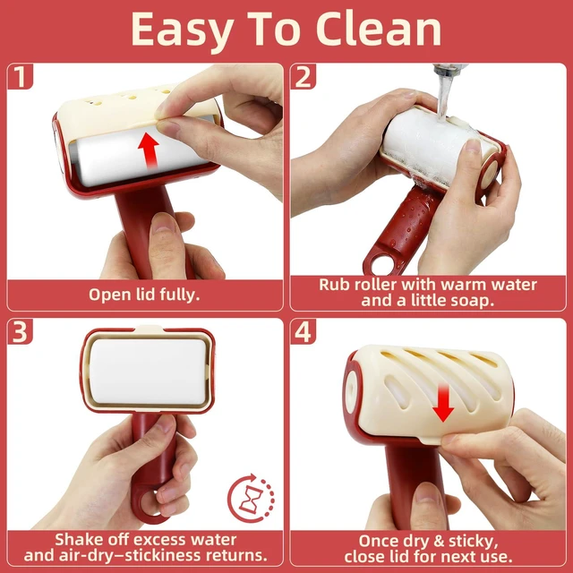 Alt view image 5 of 7 - Reusable Gel Lint Roller 2 Pack, Travel Size, 360 Rotating Handle, Large Hanging Hole, Beige for Pet Hair