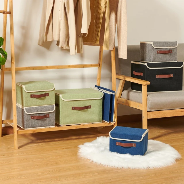 Alt view image 2 of 7 - Storage Boxes with Lids Cotton Linen Fabric