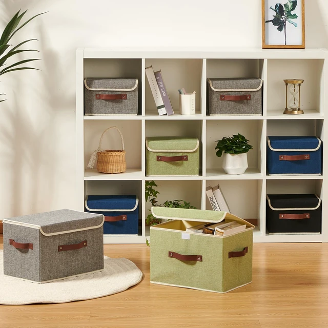 Alt view image 4 of 7 - Storage Boxes with Lids Cotton Linen Fabric