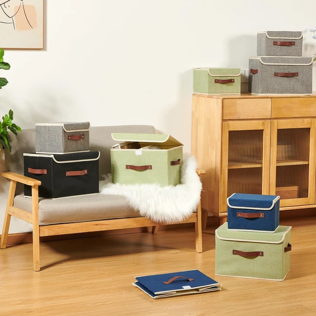 Alt view image 5 of 7 - Storage Boxes with Lids Cotton Linen Fabric
