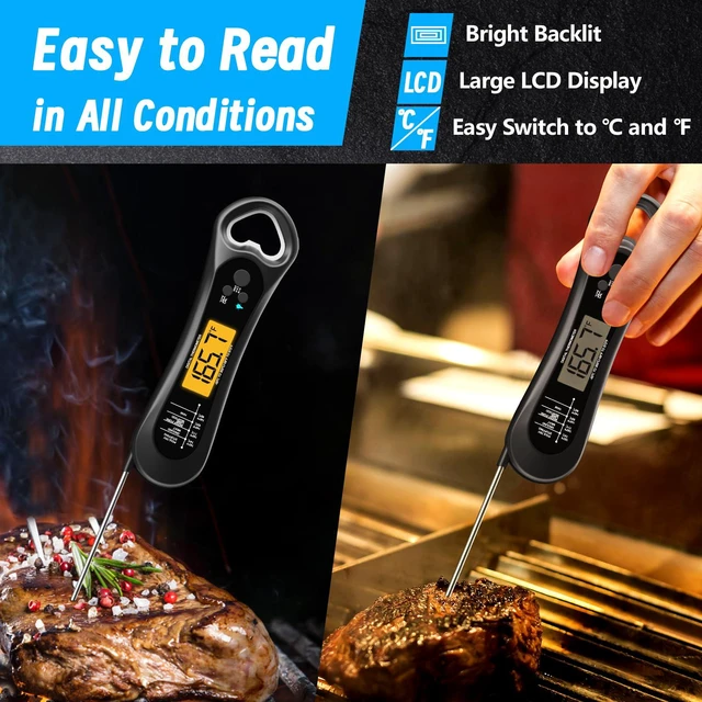 Alt view image 5 of 7 - Digital Instant Read Meat Thermometer with Bottle Opener, Backlight and Calibration, for Grill BBQ Turkey Candy Liquids