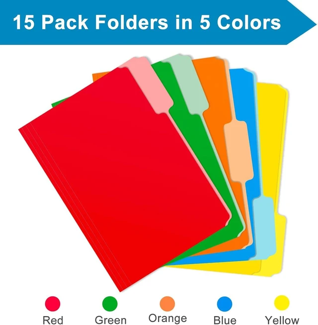 Alt view image 4 of 7 - 15 Pack Manilla File Folders, 8.5x11 Letter Size, 1/3 Cut Tab, 5 Assorted Colors, for Home Office School Supplies
