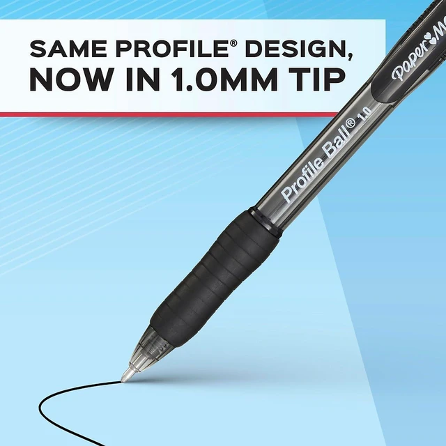 Alt view image 3 of 6 - Paper Mate Profile Retractable Ballpoint Pen, Medium 1mm, Black Ink, Translucent Black Barrel, 4-Pack