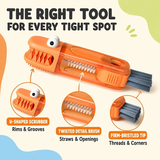 Alt view image 5 of 7 - PandaEar 3-in-1 Bottle Brush Straw Cleaner Cup Lid Gap Cleaning Brush Set