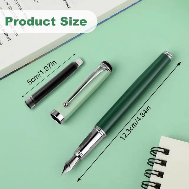 Alt view image 4 of 7 - Cobee Metal Fountain Pen with 10 Black Ink Cartridges, 0.5mm Fine Nib, Smooth Writing, Luxury Calligraphy Pen, Green