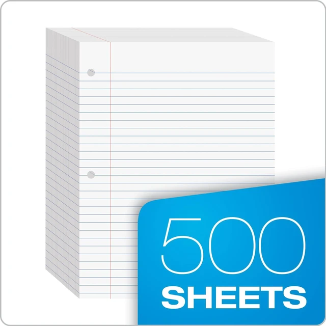 Alt view image 5 of 5 - Oxford Filler Paper 62330, 8 x 10-1/2 Inch Wide Ruled, 3 Hole Punch, Loose Leaf, 500 Sheets, White