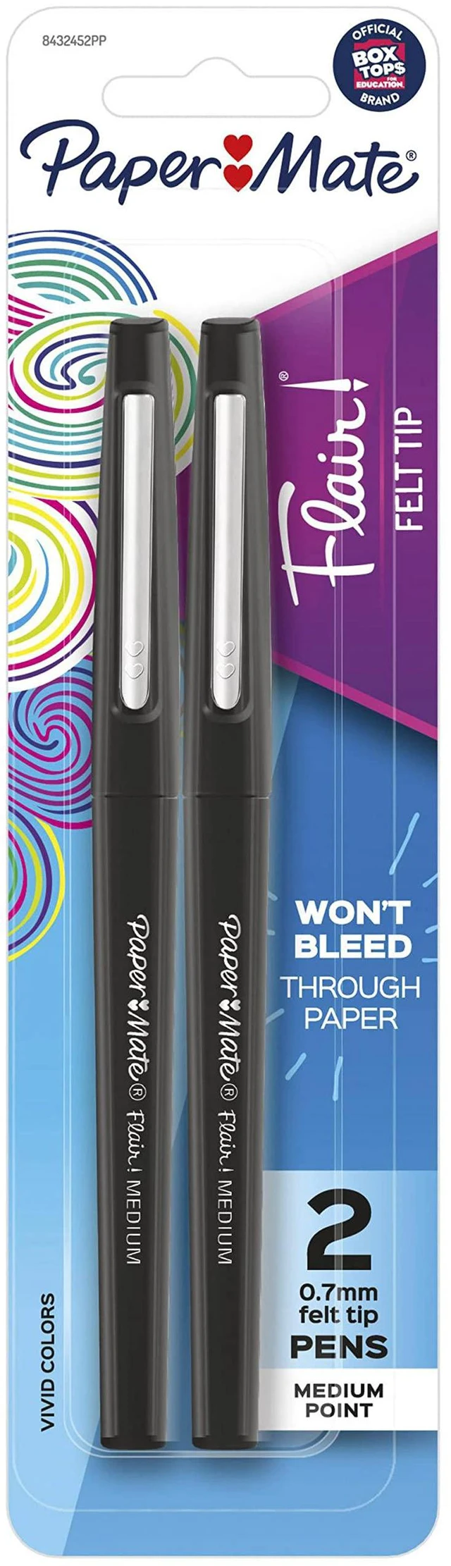 Main image of Paper Mate Flair Felt Tip Pens, Medium Point (0.7mm), Black, 2 Count