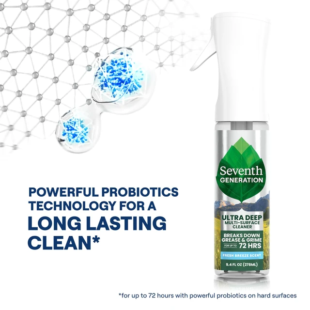 Alt view image 3 of 6 - Seventh Generation Ultra Deep Probiotic Multi Surface Cleaner, 9.4 Fl Oz, Fresh Breeze, 80% USDA Biobased, Breaks Down Tough Grease & Grime, Safe for Kids & Pets