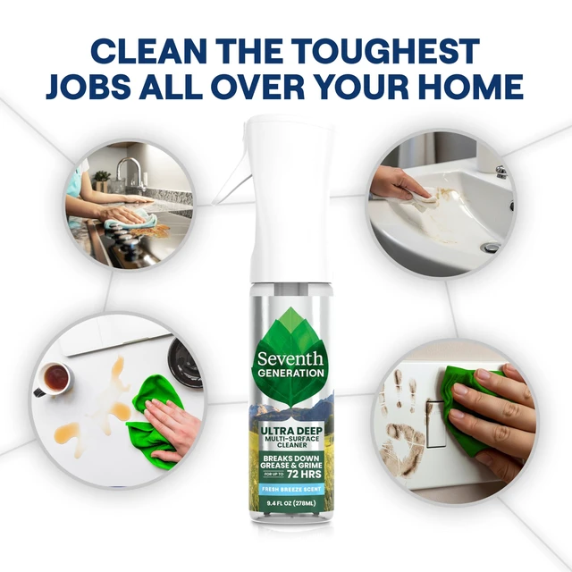 Alt view image 6 of 6 - Seventh Generation Ultra Deep Probiotic Multi Surface Cleaner, 9.4 Fl Oz, Fresh Breeze, 80% USDA Biobased, Breaks Down Tough Grease & Grime, Safe for Kids & Pets