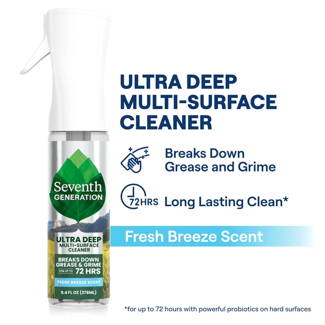 Alt view image 5 of 6 - Seventh Generation Ultra Deep Probiotic Multi Surface Cleaner, 9.4 Fl Oz, Fresh Breeze, 80% USDA Biobased, Breaks Down Tough Grease & Grime, Safe for Kids & Pets