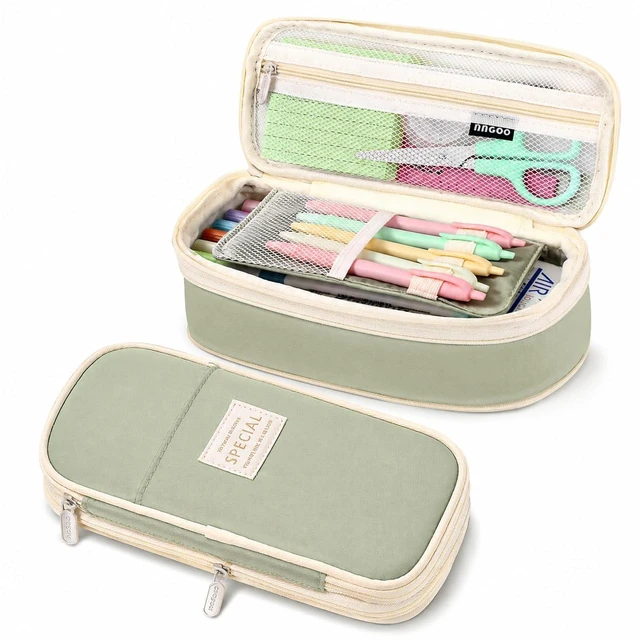 Main image of PUPTILY Large Capacity Aesthetic Pencil Case with Durable Zipper, Portable Storage Organizer Bag for Women, Men, Adults, College, Office, Travel (Green)