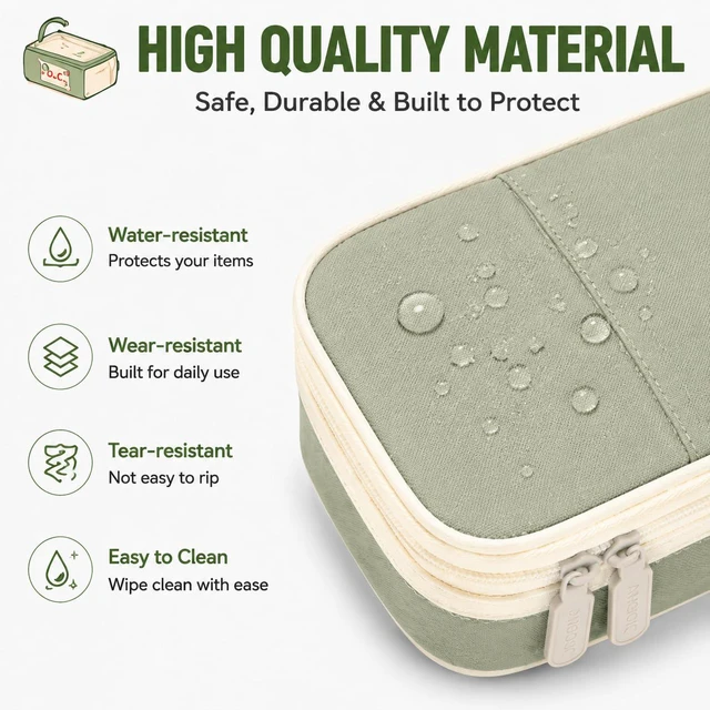 Alt view image 5 of 7 - PUPTILY Large Capacity Aesthetic Pencil Case with Durable Zipper, Portable Storage Organizer Bag for Women, Men, Adults, College, Office, Travel (Green)