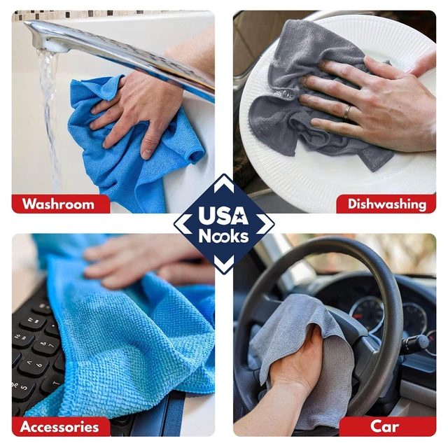 Alt view image 6 of 7 - USANOOKS Microfiber Cleaning Cloth 6 Pcs 11.5"x11.5" - 1200 Washes, Ultra Absorbent Towels Weave Grime & Liquid for Streak-Free Mirror