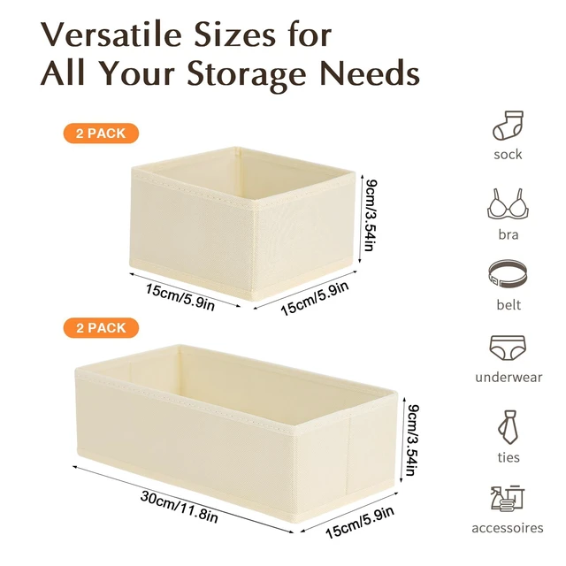 Alt view image 3 of 5 - DIMJ Drawer Organizer Bins 4 Pack, Fabric Closet Organization and Storage Boxes for Baby Clothes, Underwear, Socks, and Ties, Beige