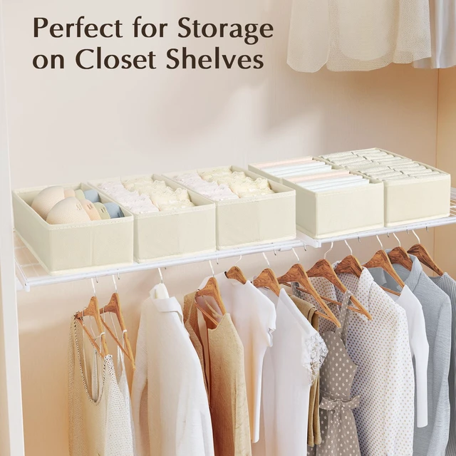 Alt view image 4 of 5 - DIMJ Drawer Organizer Bins 4 Pack, Fabric Closet Organization and Storage Boxes for Baby Clothes, Underwear, Socks, and Ties, Beige