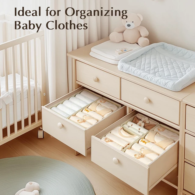 Alt view image 2 of 5 - DIMJ Drawer Organizer Bins 4 Pack, Fabric Closet Organization and Storage Boxes for Baby Clothes, Underwear, Socks, and Ties, Beige