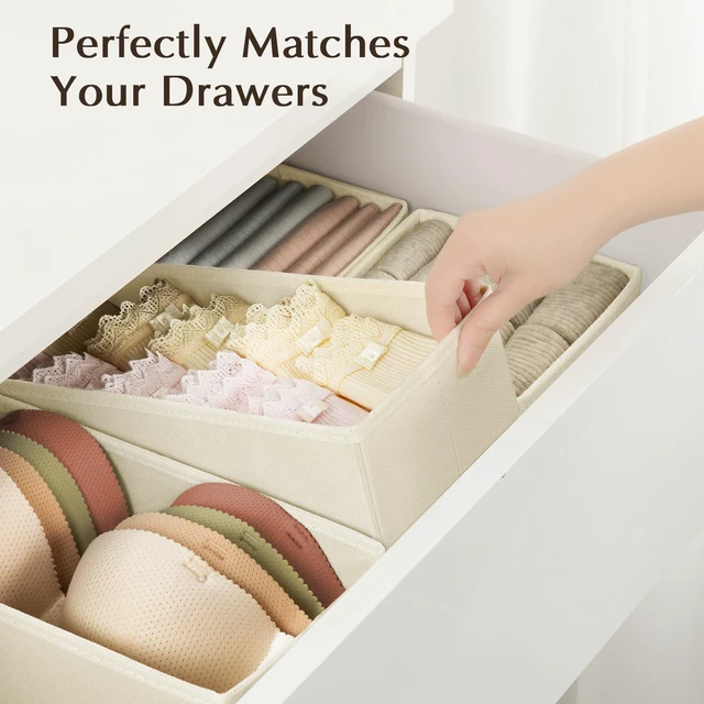 Alt view image 5 of 5 - DIMJ Drawer Organizer Bins 4 Pack, Fabric Closet Organization and Storage Boxes for Baby Clothes, Underwear, Socks, and Ties, Beige