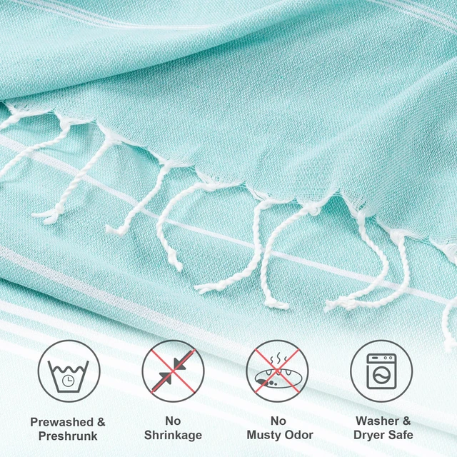 Alt view image 3 of 6 - Turkish Beach Towel 36"x71" Quick-Dry Sand Free Oversized Aqua