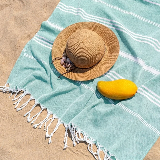 Alt view image 2 of 6 - Turkish Beach Towel 36"x71" Quick-Dry Sand Free Oversized Aqua
