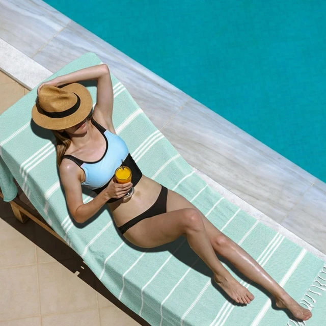 Alt view image 5 of 6 - Turkish Beach Towel 36"x71" Quick-Dry Sand Free Oversized Aqua