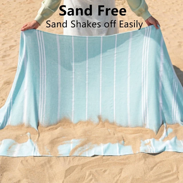 Alt view image 4 of 6 - Turkish Beach Towel 36"x71" Quick-Dry Sand Free Oversized Aqua