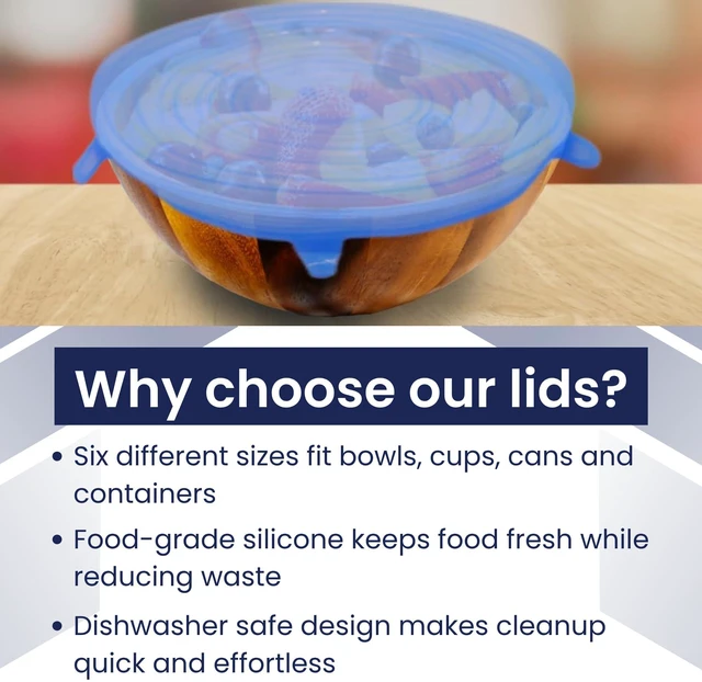 Alt view image 2 of 6 - Gadgetime USA Silicone Stretch Lids Reusable Food Storage Bowl Covers Microwave Safe Dishwasher Safe Elastic Pack of 6