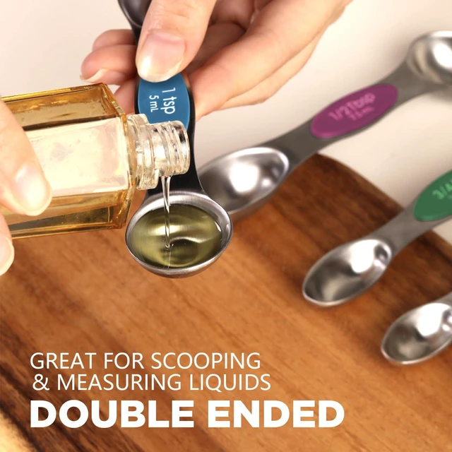 Alt view image 3 of 6 - ChefAide Set of 8 Magnetic Measuring Spoons, Stainless Steel, Dual Sided