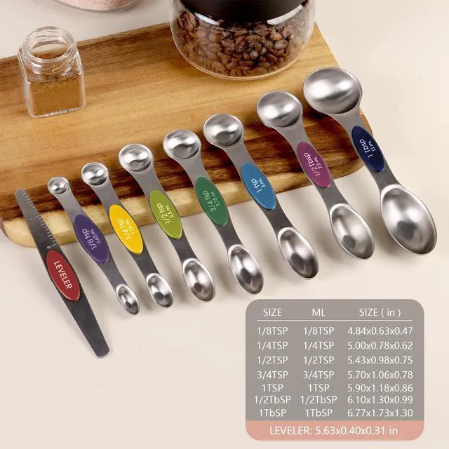 Alt view image 6 of 6 - ChefAide Set of 8 Magnetic Measuring Spoons, Stainless Steel, Dual Sided