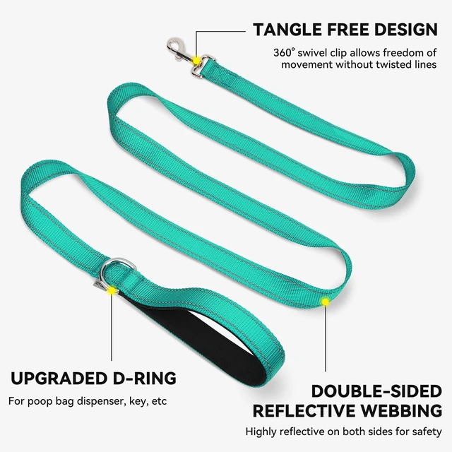 Alt view image 3 of 6 - Joytale Reflective Dog Leash 6FT x 1Inch Turquoise for Medium Large Dogs