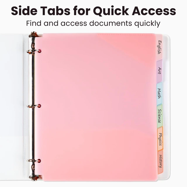 Alt view image 6 of 7 - Sooez Plastic Folders with Pockets and Tabs, 6 Pack, with Writable Label Stickers, Fits 3-Ring Binder, Holds Letter/A4 Paper, Pastel Colors