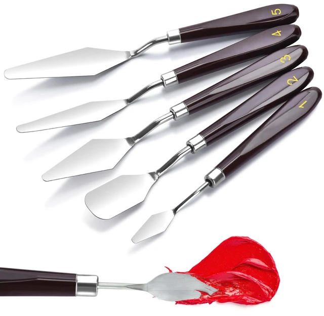Main image of 5 Piece Palette Knife Set Stainless Steel for Oil Acrylic Paint Cake Decorating Color Mixing Smearing Art Spatula