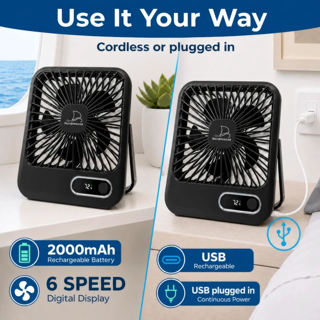 Alt view image 6 of 6 - Portable USB Rechargeable & Plug-In Cruise Fan with Magnetic Hook, Timer, 5-Speed Adjustable, White Noise, Long Battery Life, Cabin Approved for 2026 Cruises