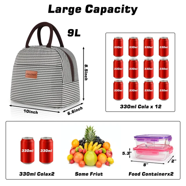 Alt view image 5 of 6 - BALORAY Lunch Bag for Women and Men, Black White Stripes, M