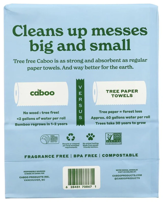 Alt view image 5 of 6 - Caboo Tree Free Paper Towels, 2 Rolls, Plastic Free, Earth Friendly, Sustainable, Strong 2 Ply Sheets