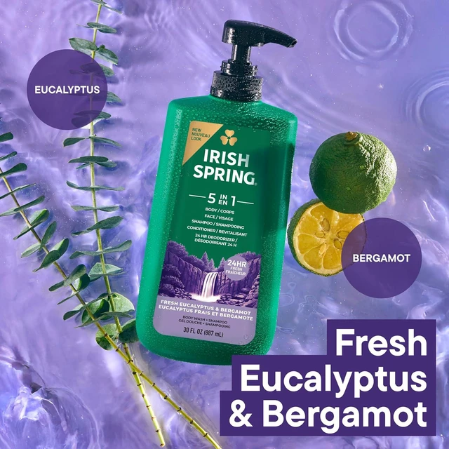 Alt view image 3 of 7 - Irish Spring 5 in 1 Body Wash for Men, Fresh Eucalyptus & Bergamot, 887mL