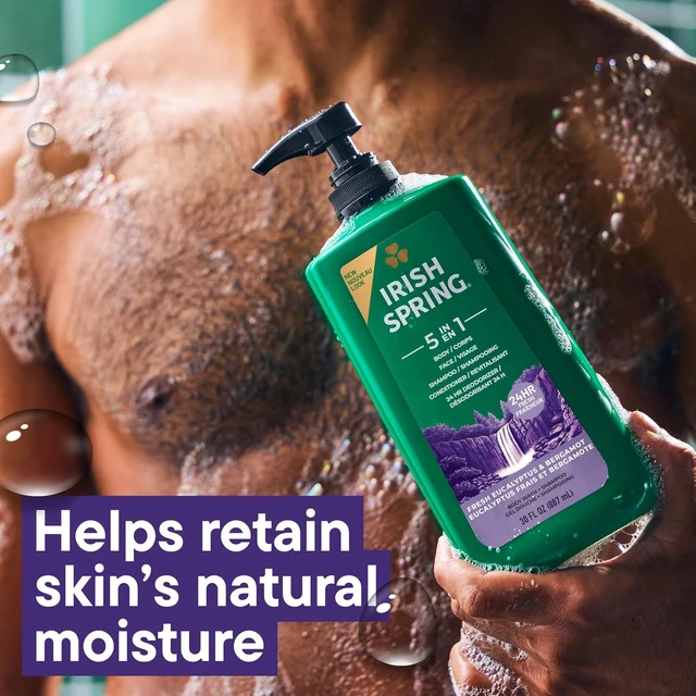 Alt view image 2 of 7 - Irish Spring 5 in 1 Body Wash for Men, Fresh Eucalyptus & Bergamot, 887mL