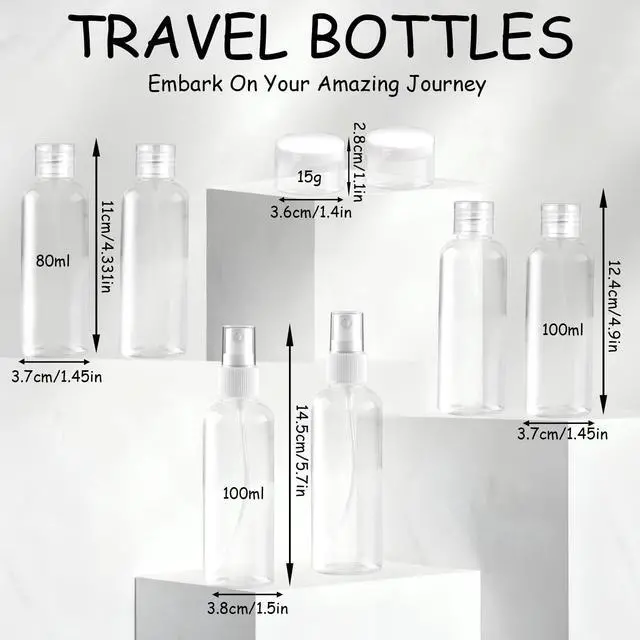 Alt view image 2 of 7 - Ninsula 8Pcs Travel Bottles Set, TSA Approved Travel Size Toiletries, Reusable Leak Proof Cosmetic Containers for Shampoo, Conditioner, Cream - Women Men Travel Essential