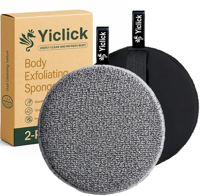 Main image of Yiclick Exfoliating Body Scrubber (2 Pack) with Handle, Exfoliating Sponge for Shower Bath, Loofah for Body Scrub, Dead Skin Exfoliator for Men Women